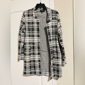 EXPRESS, Black & White Plaid Open Front Sweater Blazer, Size XS